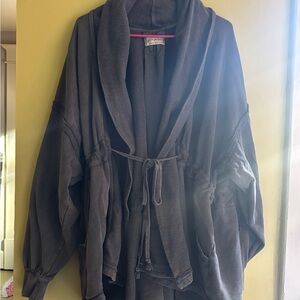 Free People gray charcoal sweater cardigan boothbay slouchy oversized